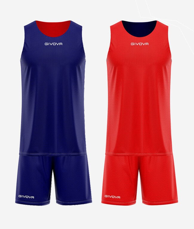 Ensemble basketball réversible GIVOVA KITB06 coloris BLEU/ROUGE code 0412
