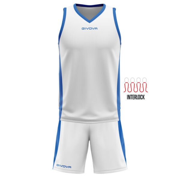 Ensemble basket Givova KITB05 blanc et bleu azur, maillot et short