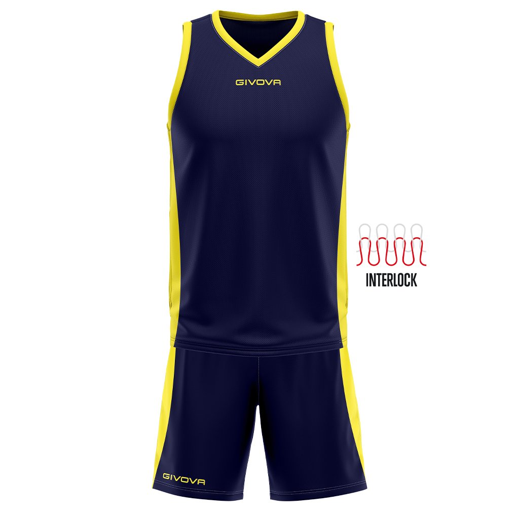 Ensemble basket Givova KITB05 bleu et jaune, maillot et short