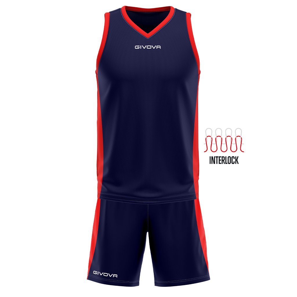 Ensemble basket Givova KITB05 bleu et rouge, maillot et short
