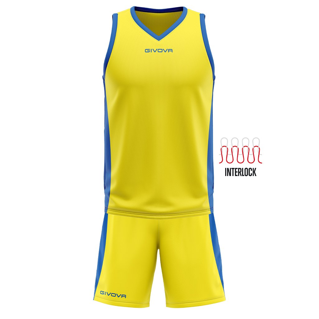 Ensemble basket Givova KITB05 jaune et bleu azur, maillot et short