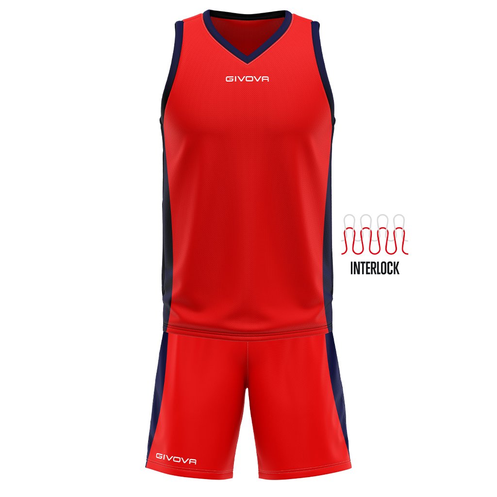 Ensemble basket Givova KITB05 rouge et bleu, maillot et short